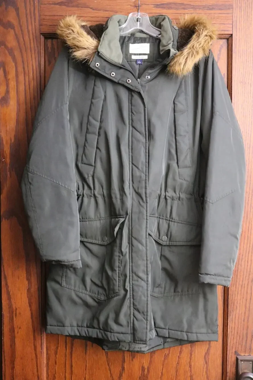 UNIVERSAL THREAD Winter Coat Women Large Green Chunky Cinched Waist Drawstring - Picture 1 of 16